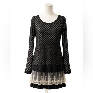 A Reve Anthropologie Lace Mesh Layered Black Tunic Dress L Quiet Luxury Romantic